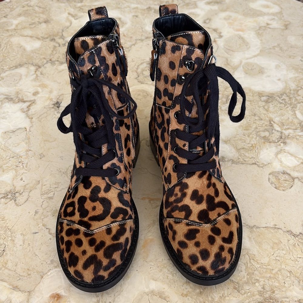 Aerosoles Amie Combat Style Leopard Print Leather Boots Women's Size 6.5 M
